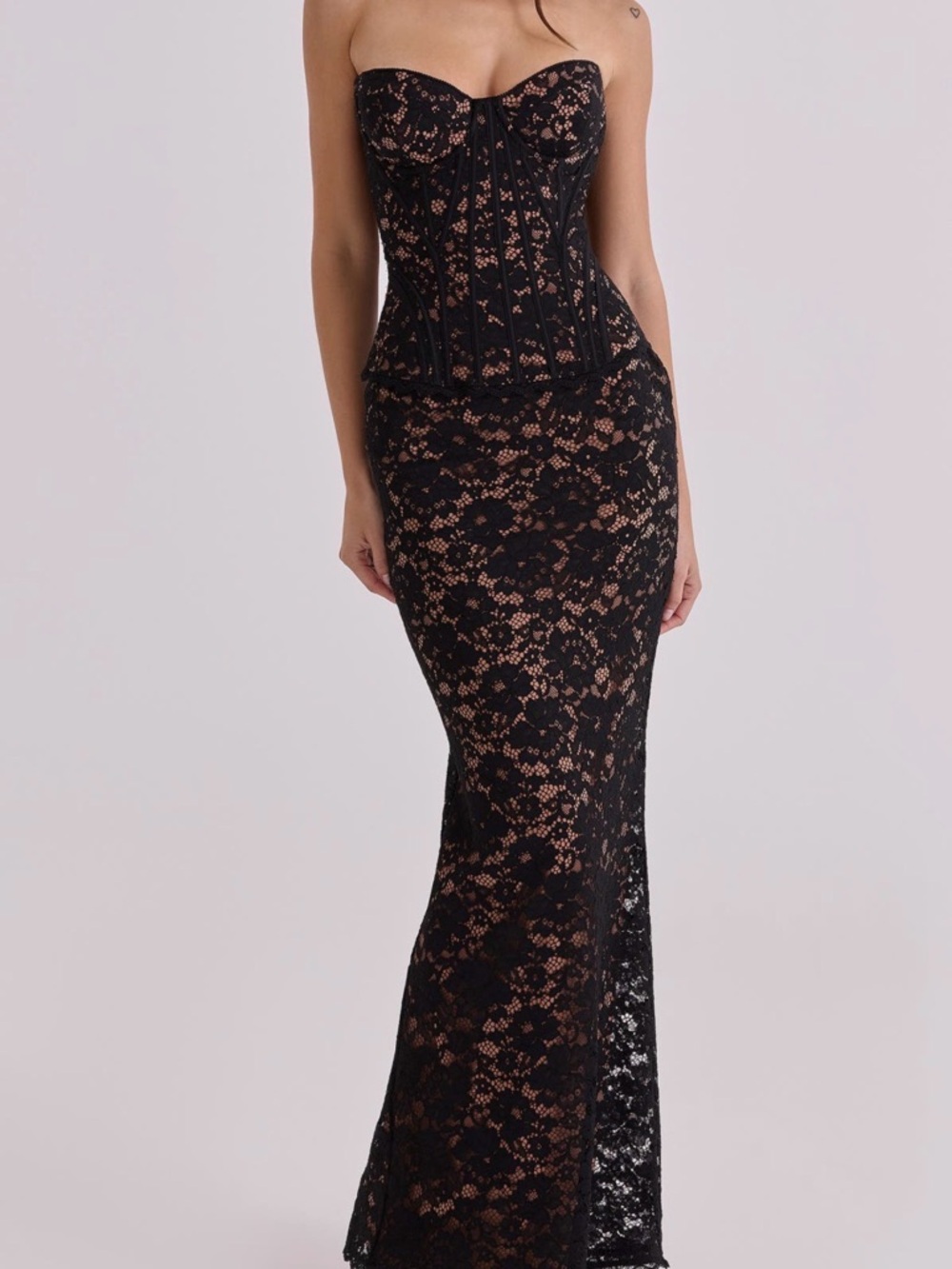 House of CB Solaine Lace-Up Strapless Lace Corset Dress